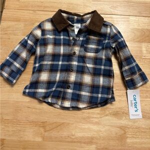 Carter's Brown and Blue Plaid Flannel Shirt 6 Months NWT